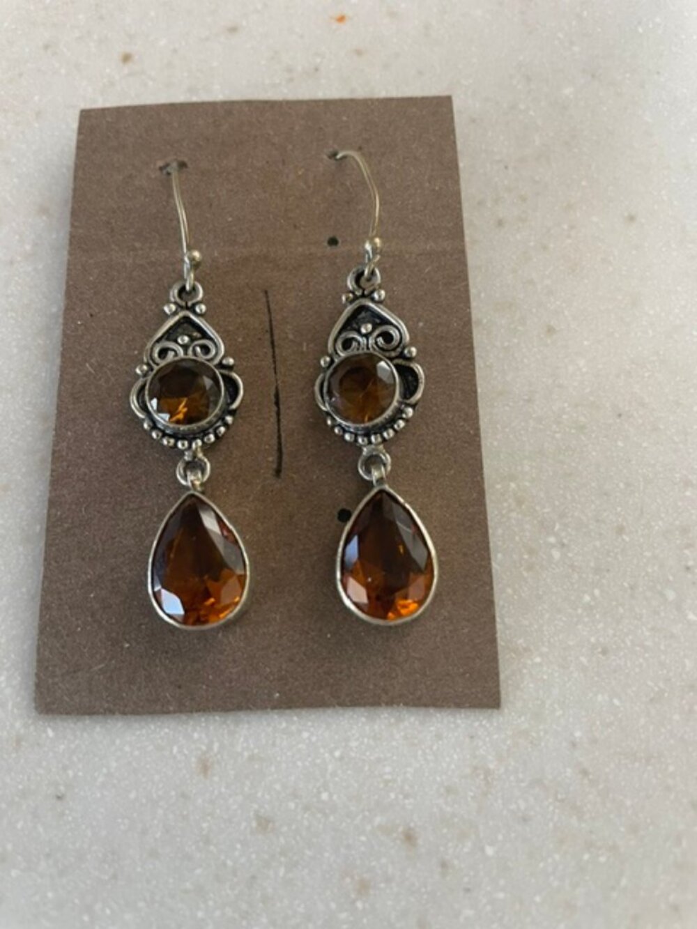 VINTAGE CITRINE DROP EARRINGS SET IN 925 STERLING SILVER